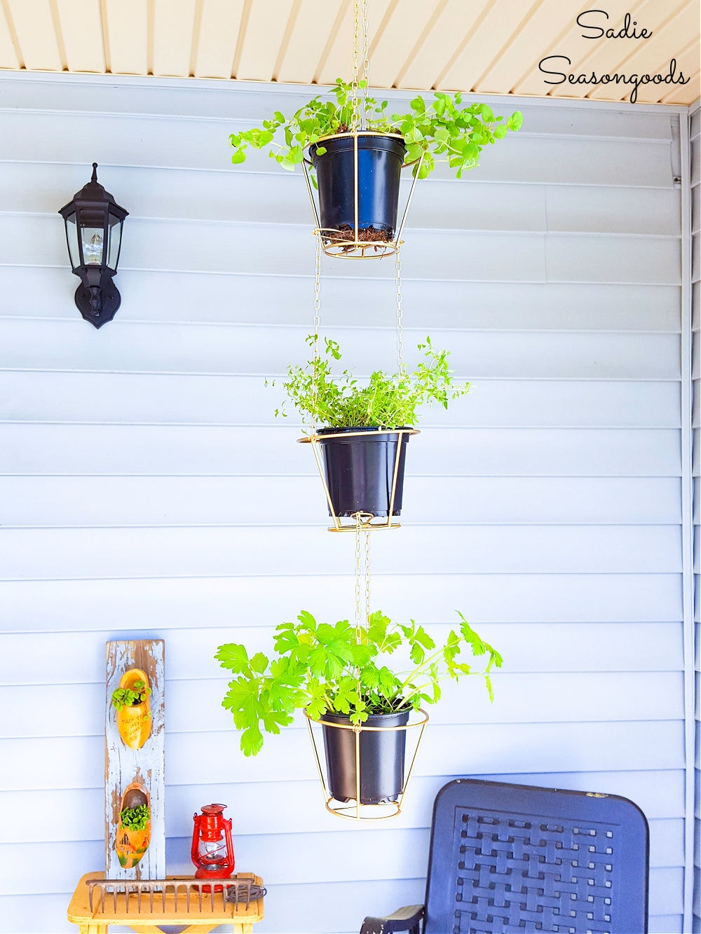 wire lampshades as hanging planters