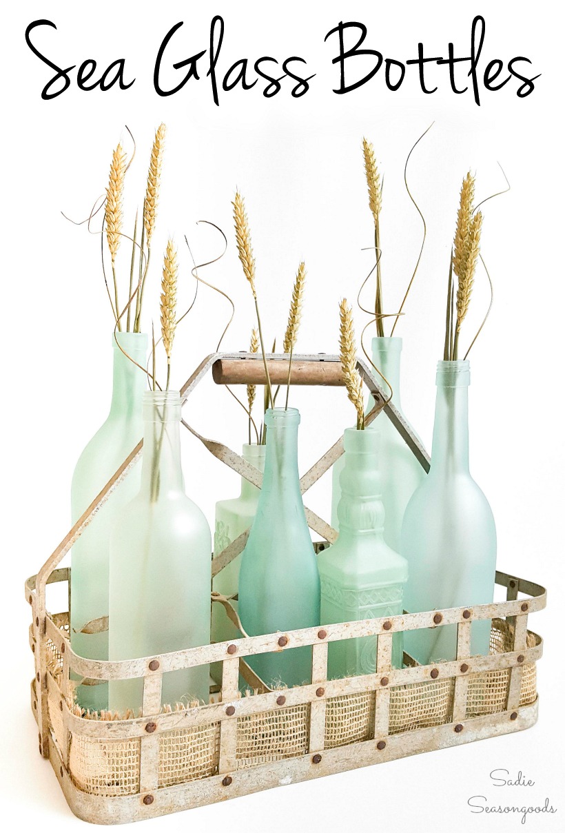 DIY Sea glass bottles from Empty Wine Bottles for Coastal Decor