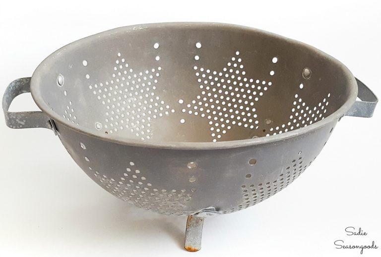 Star Embroidery on a Vintage Colander as a Patriotic Centerpiece