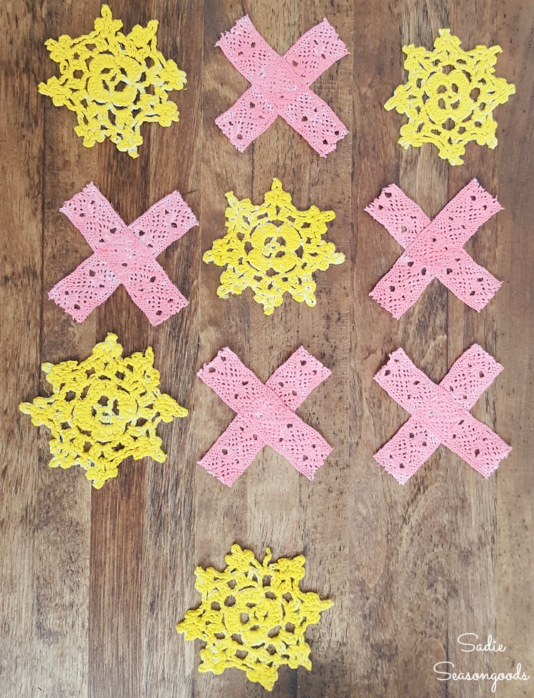 Xs and Os for a tic tac toe board with a pedestal cake stand