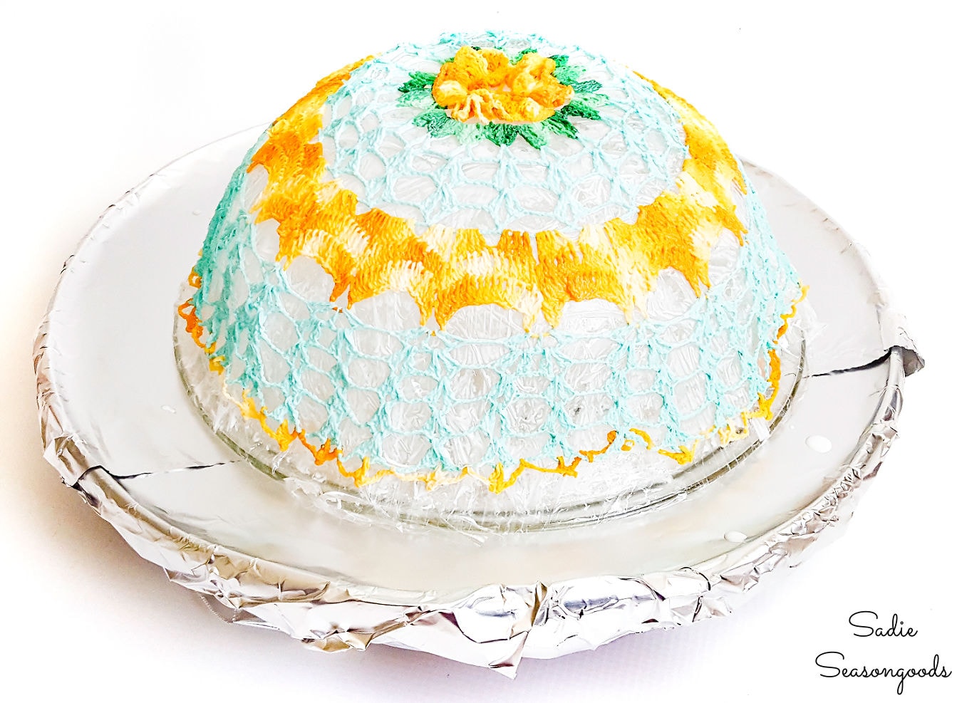 Shaping a starched doily over a bowl