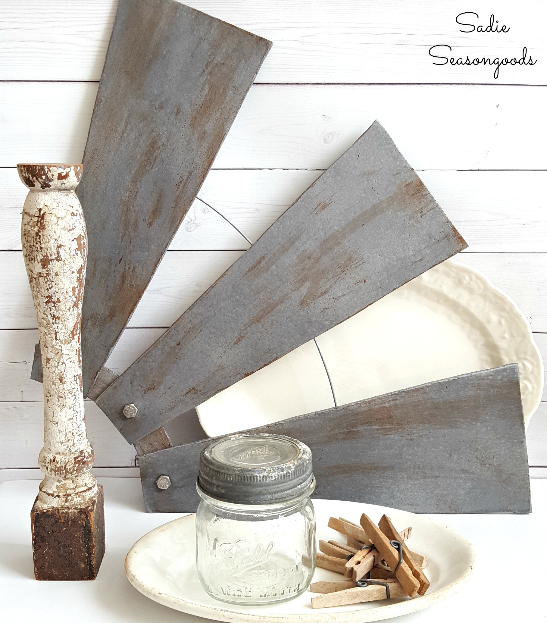 Farmhouse wall decor or windmill wall decor from ceiling fan blades by Sadie Seasongoods