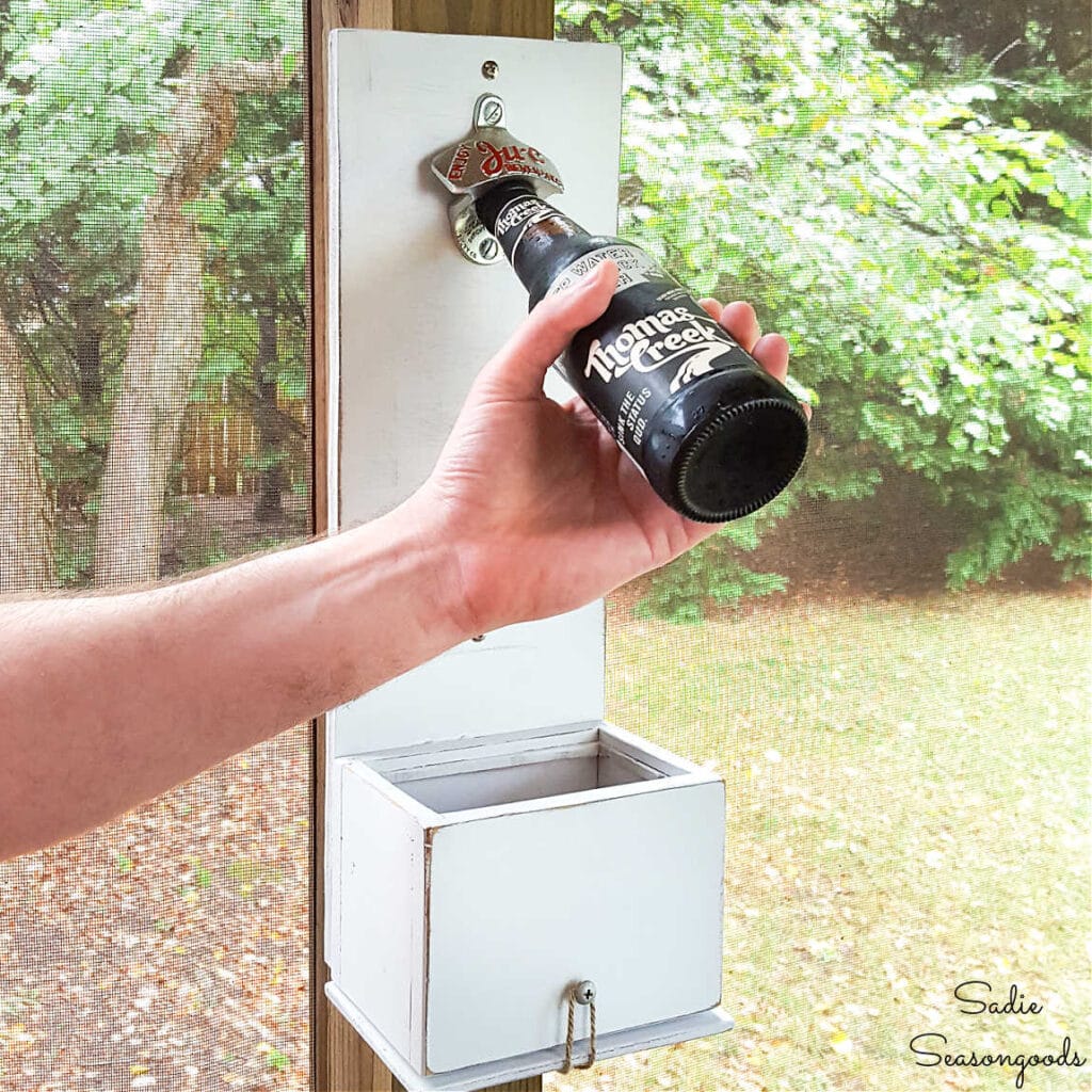 Wall Mounted Bottle Opener with Cap Catcher for the Back Porch