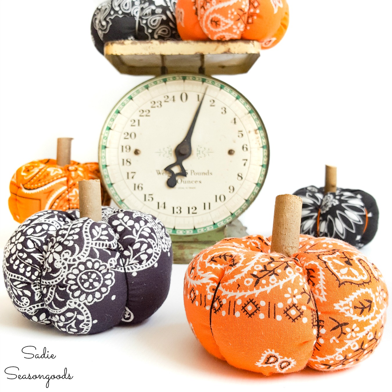 Fabric pumpkins from a Halloween Bandana