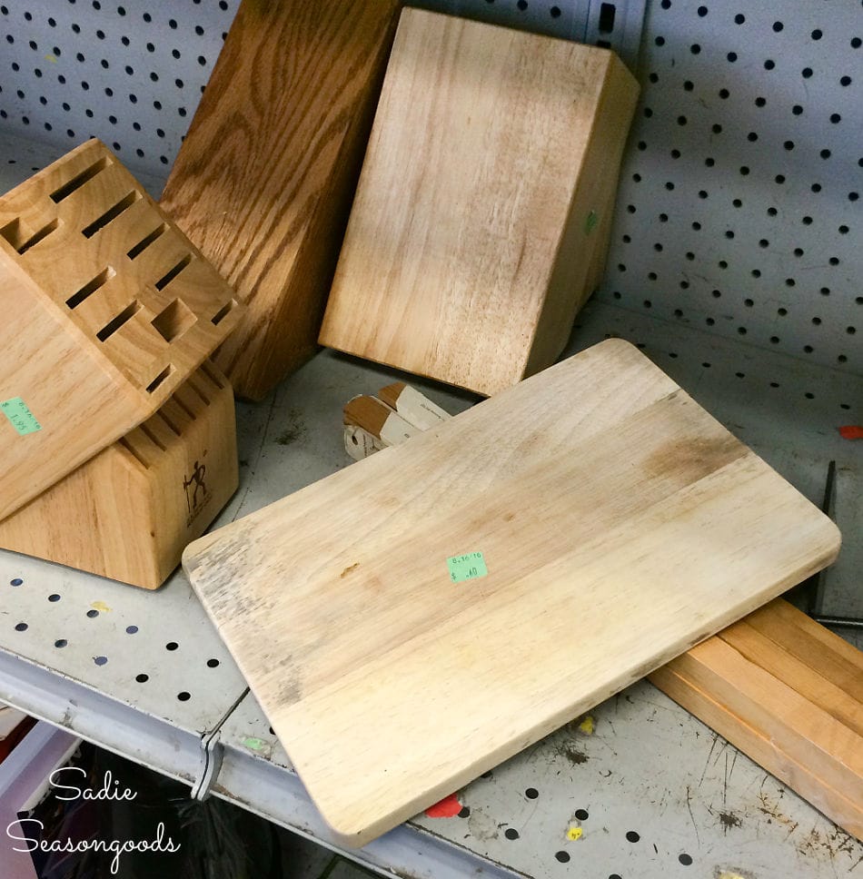 Bamboo cutting board at thrift store