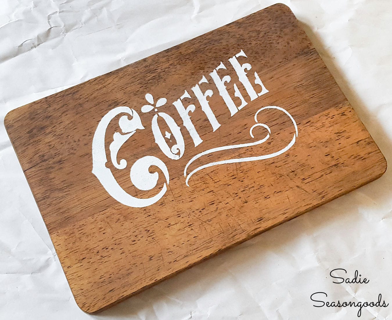 Stenciling a farmhouse coffee sign