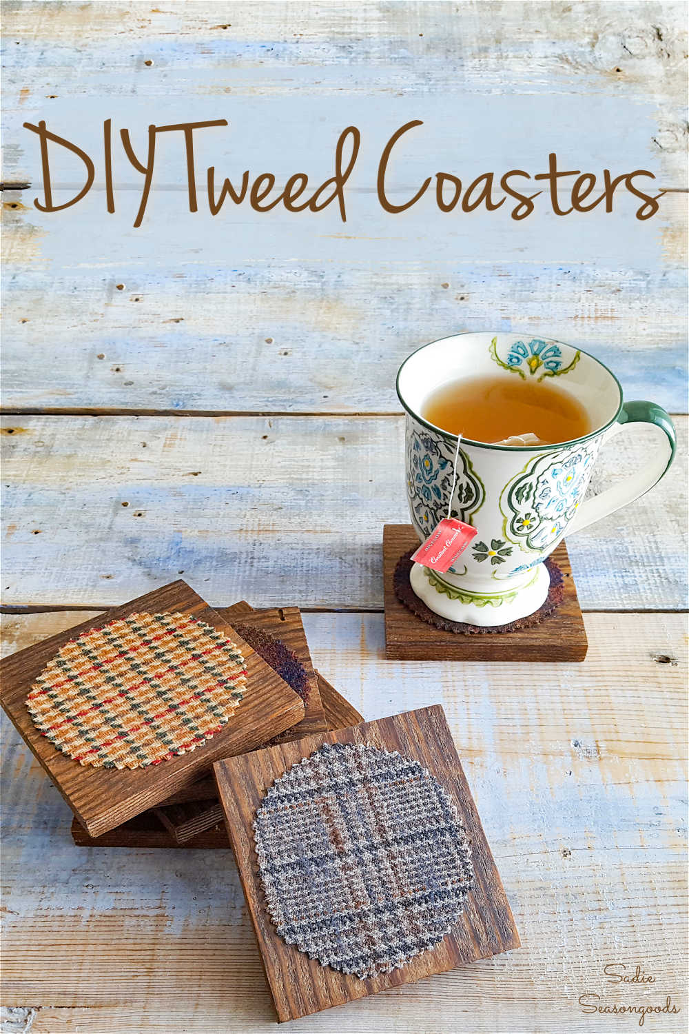 wool tweed fabric on diy coasters