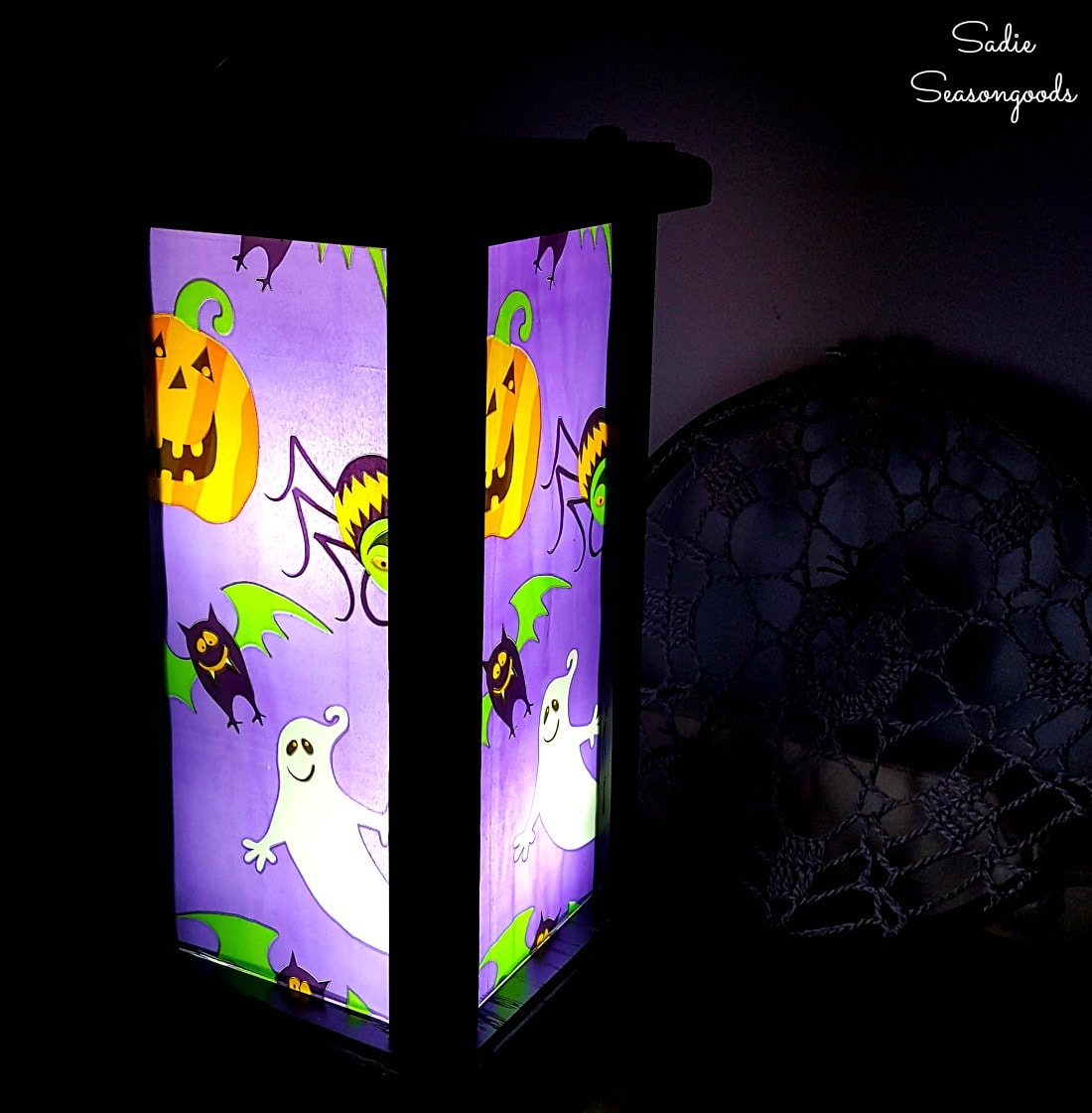 Halloween Lantern from a Wooden Hurricane Lantern