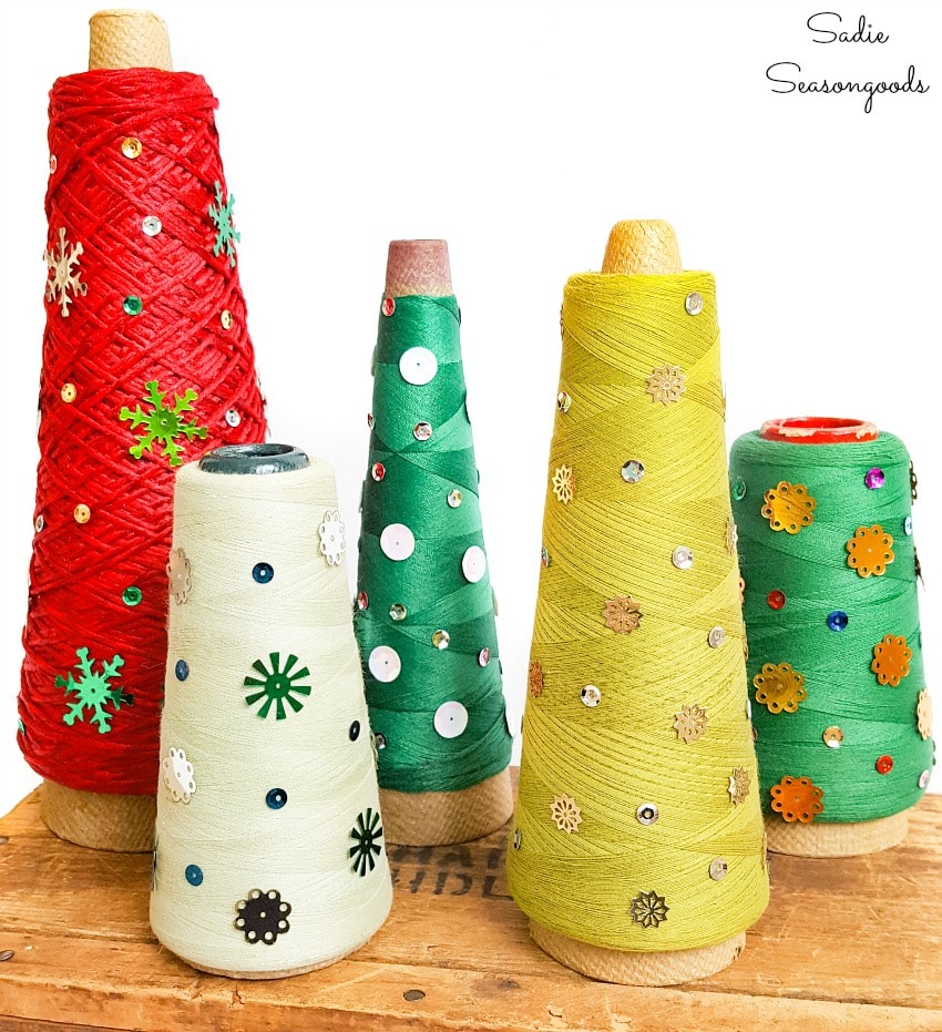 Cone Christmas trees from overlock thread