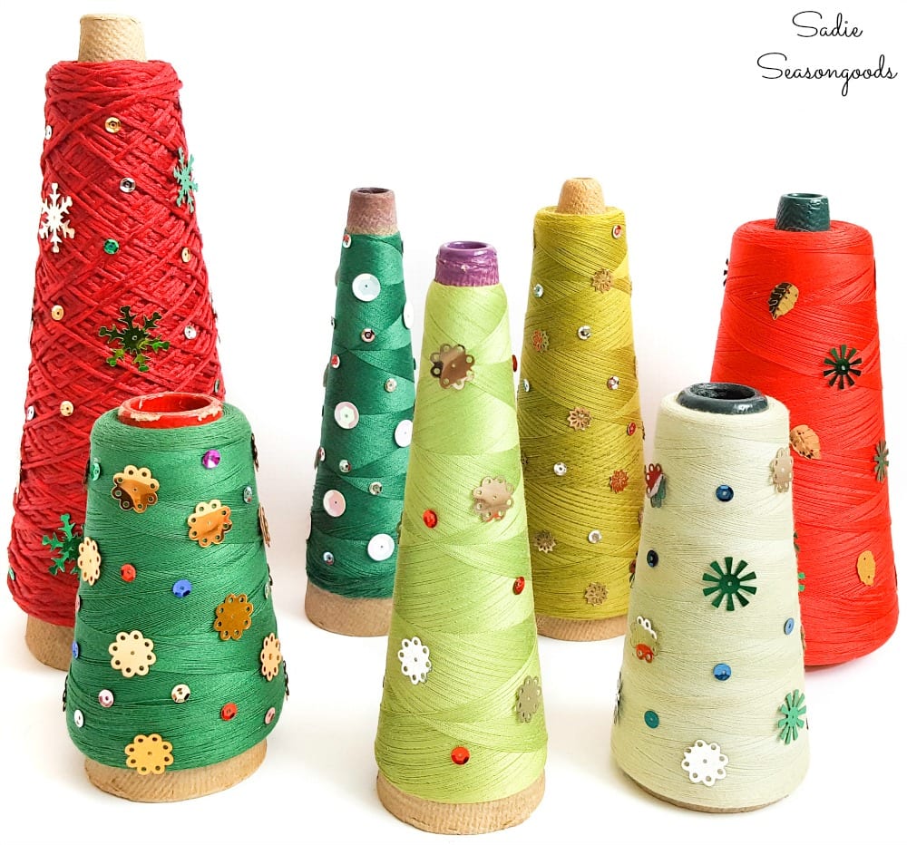 Cone Christmas trees with serger thread