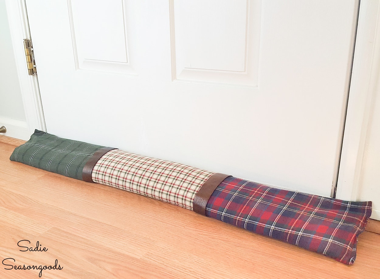 DIY door draft stopper from flannel shirts