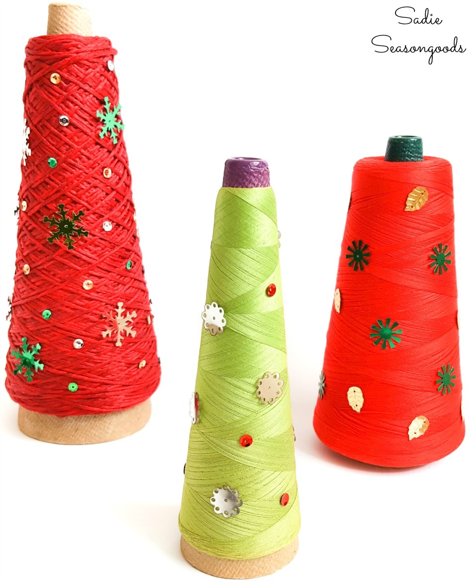 Overlock thread as cone Christmas trees