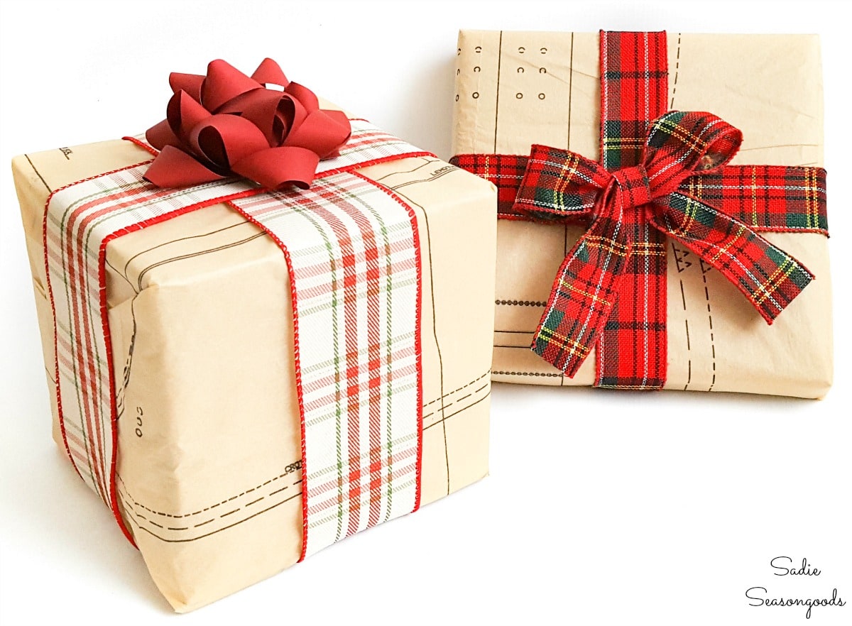 Eco friendly wrapping paper with vintage sewing patterns