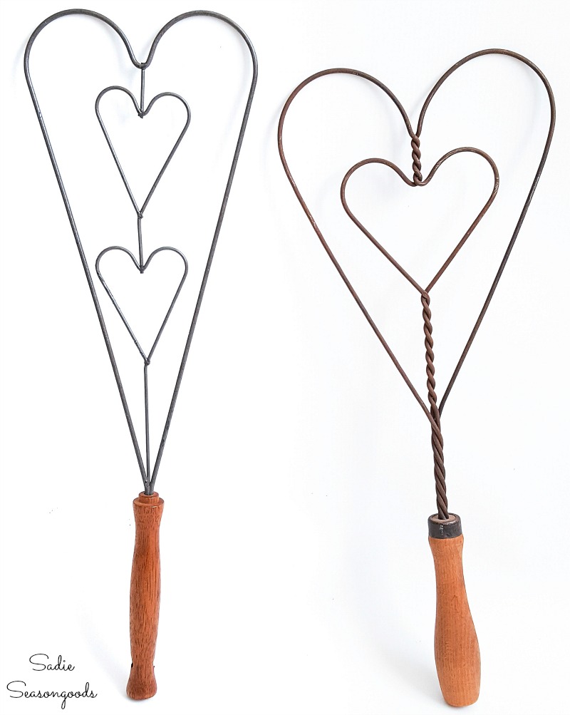 Carpet beater for upcycling into heart decorations for Valentine's Day home decor