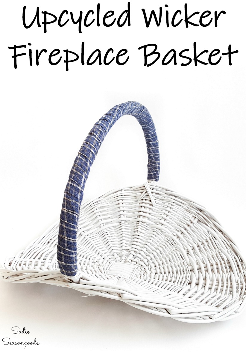 Fireplace basket as fireplace hearth decor with an upcycled flannel shirt