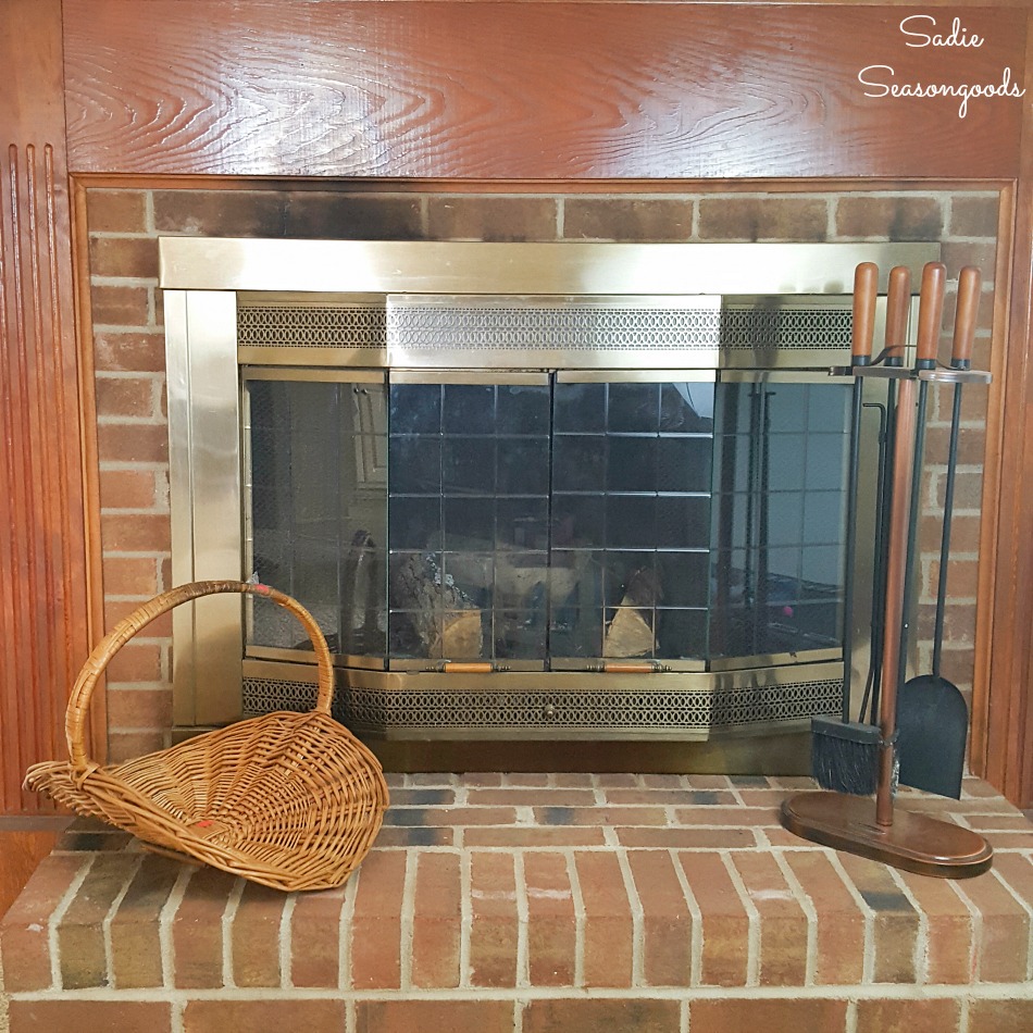 Rattan log basket on a brick hearth