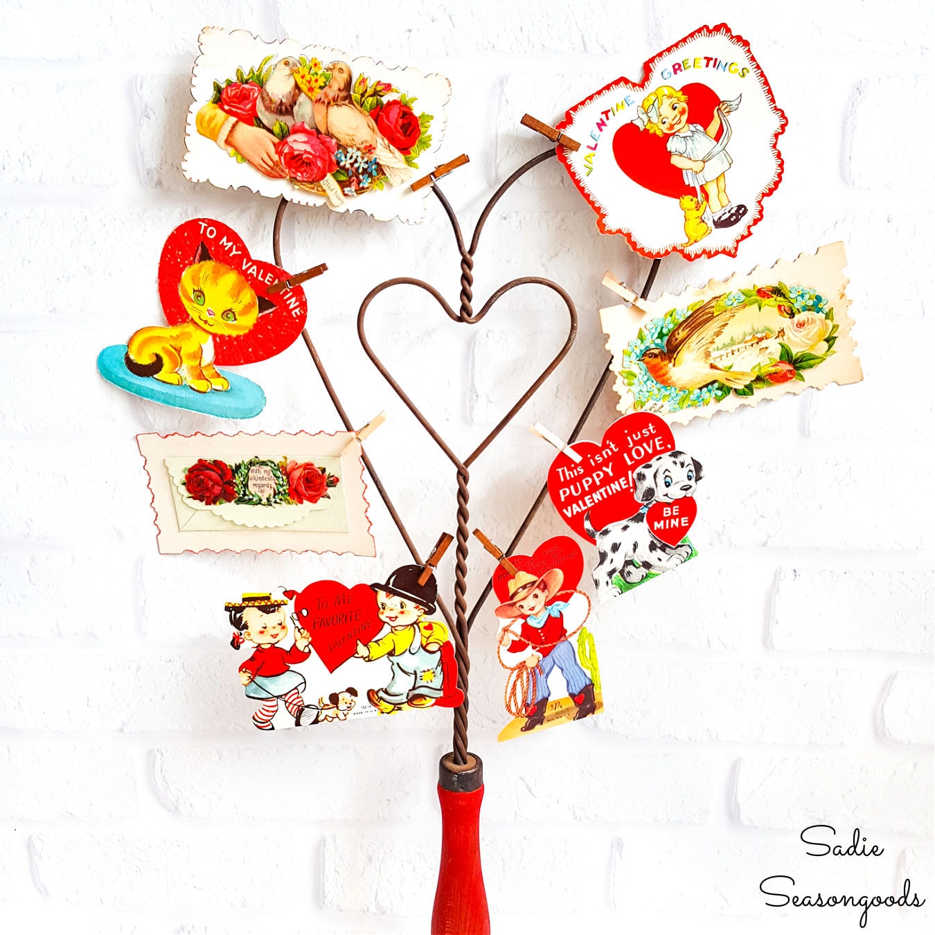 Vintage Valentine Decorations on an Antique Rug Beater