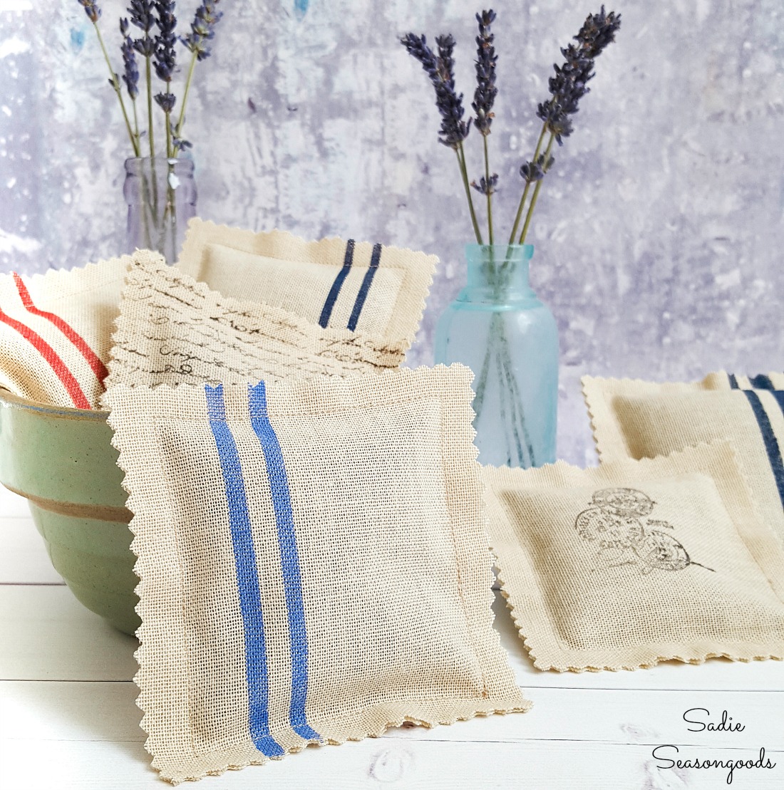 Recreating the Look of Grain Sack Fabric for Scented Sachets