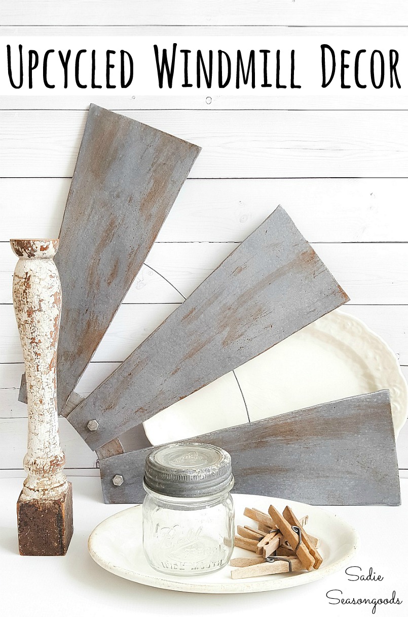 How to upcycle the ceiling fan blades into windmill decor or half windmill wall decor for a farmhouse home