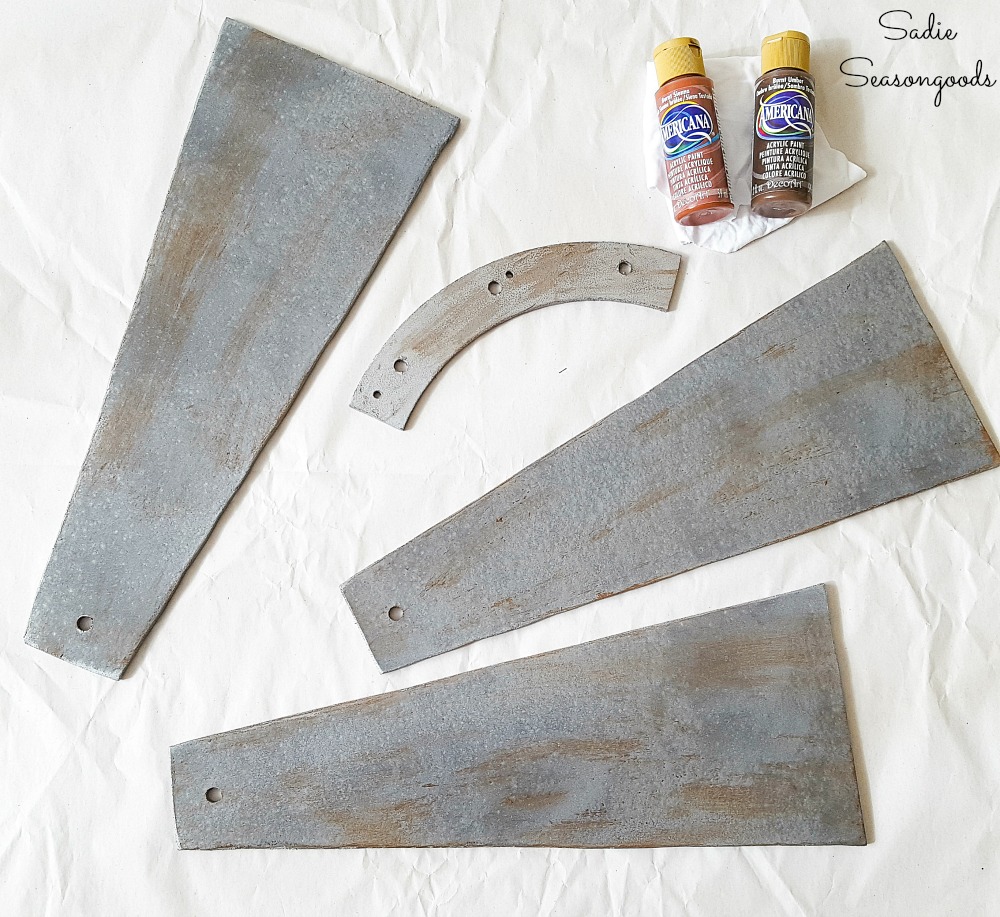 Rust effect on galvanized spray paint to look like farmhouse home decor and a DIY windmill