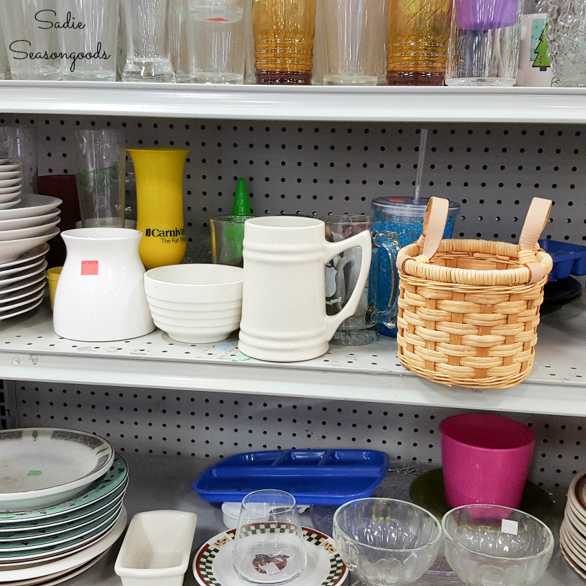 White dishes at a thrift store for decorating with acrylic paint