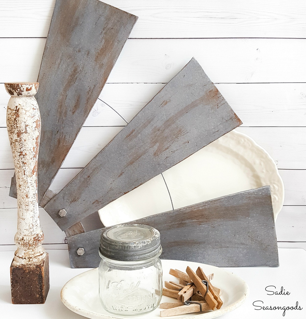 Windmill decor and industrial wall decor with ceiling fan blades
