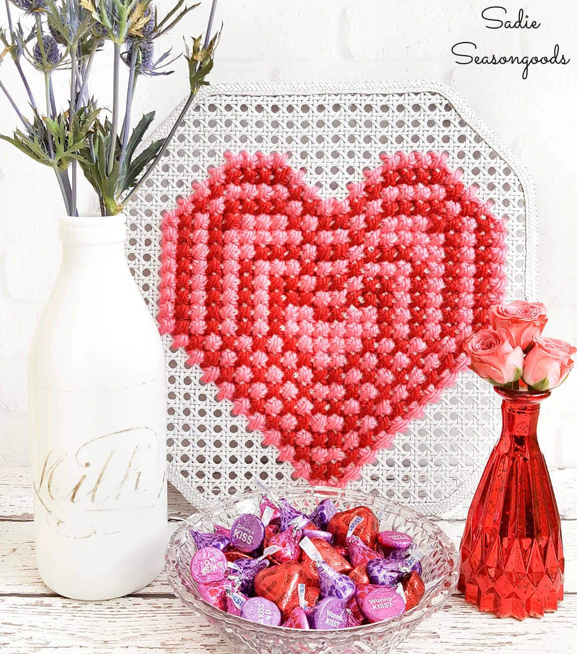 Cross Stitch Heart on Cane Placemats