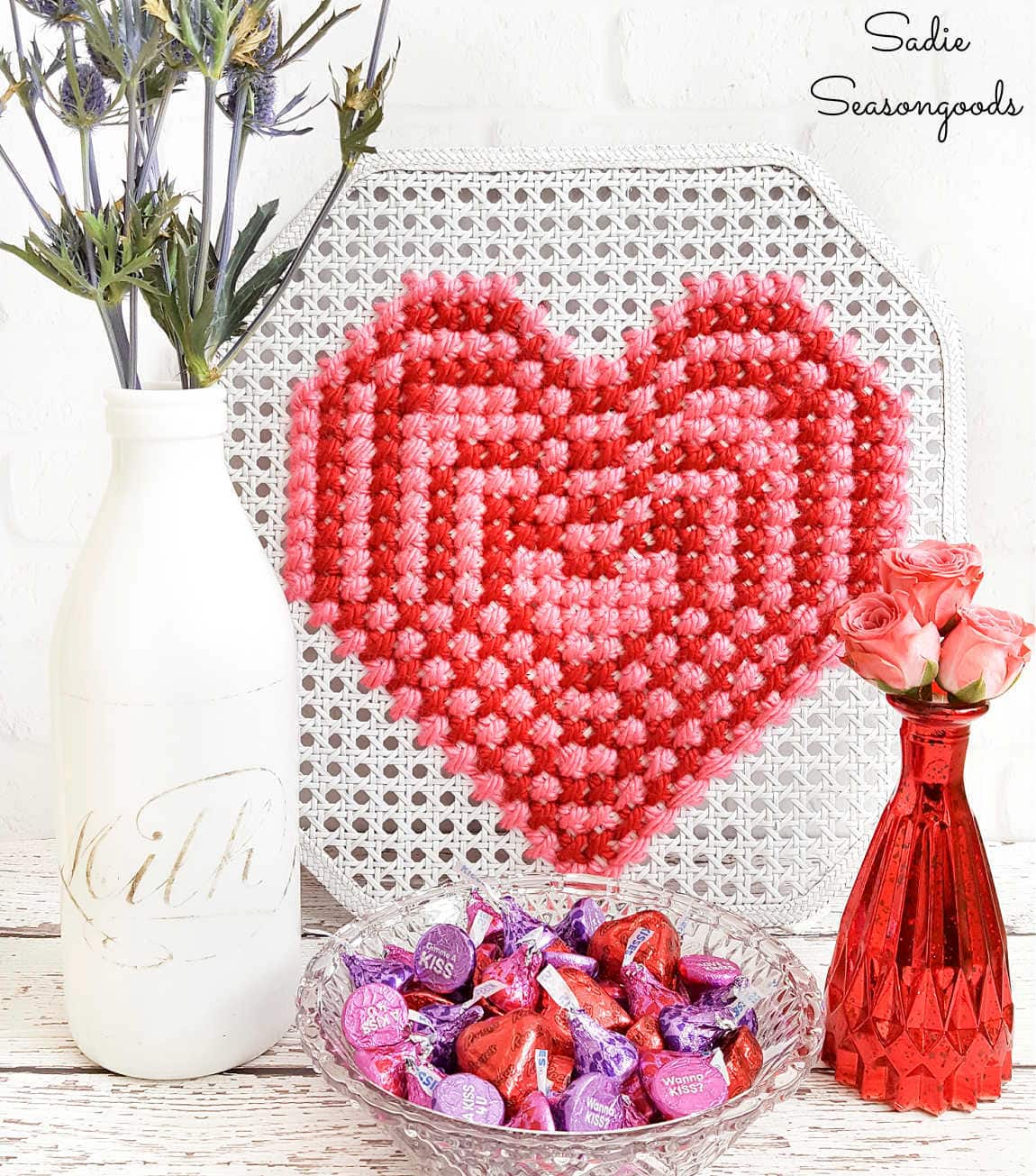 cross stitch heart on cane placemats