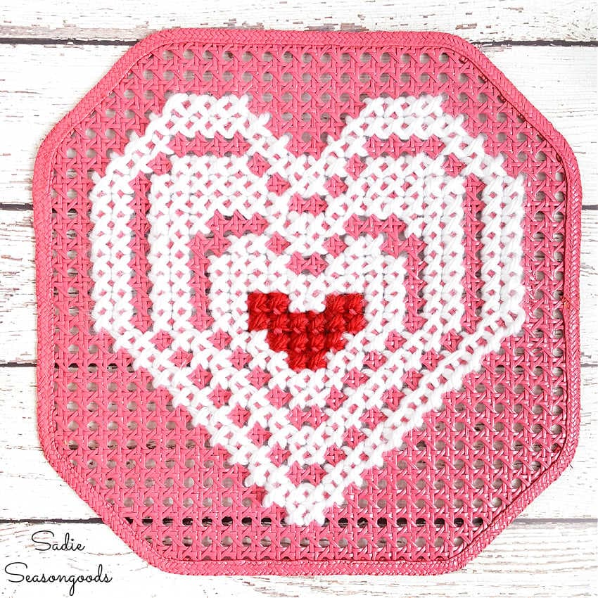 cross stitch heart on cane sheets