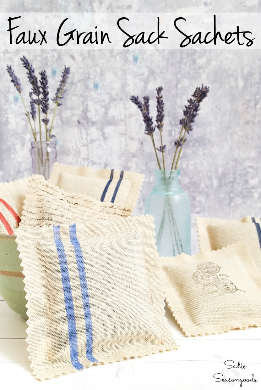 DIY lavender sachets from handmade grain sack fabric