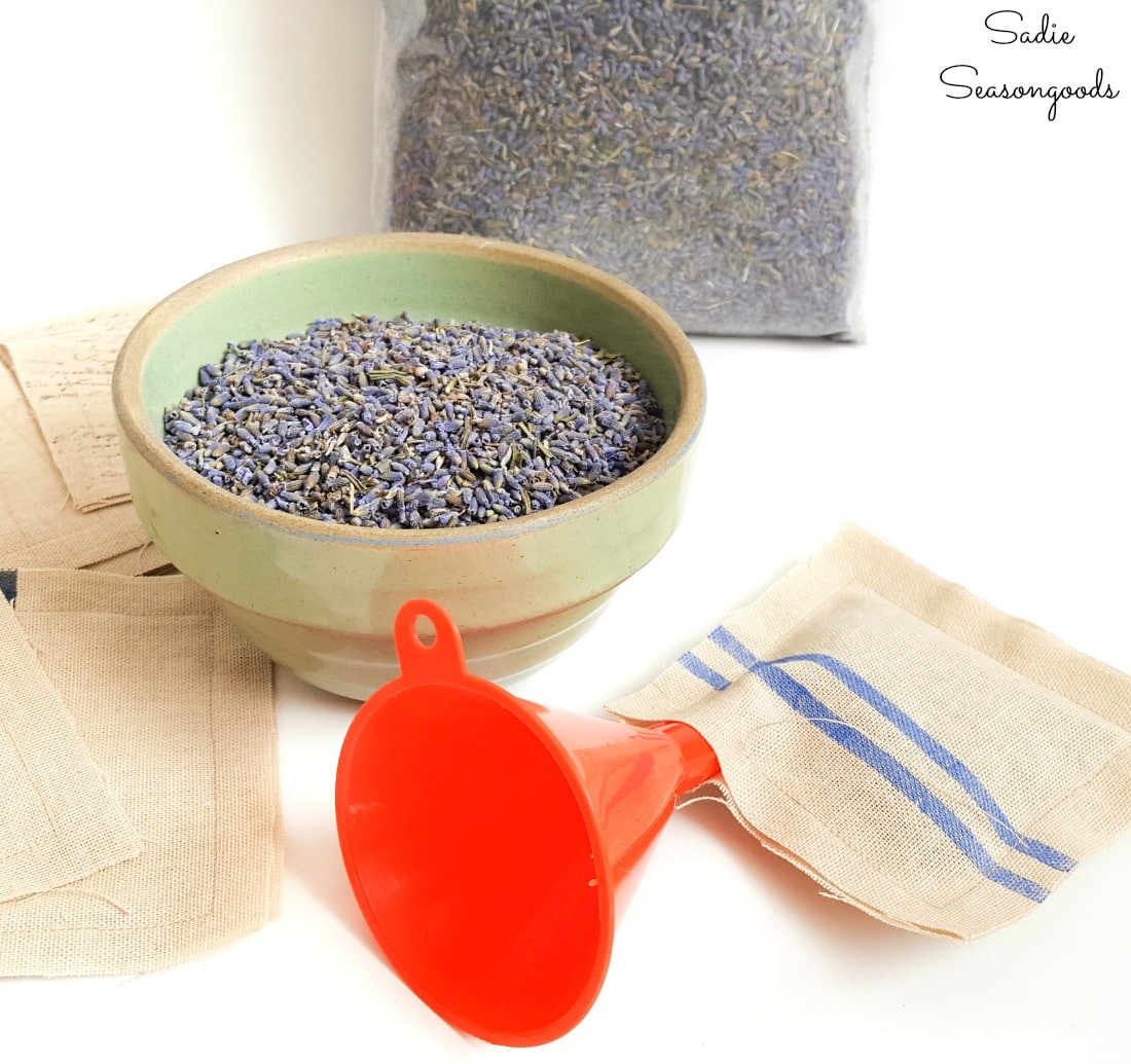 Filling the DIY lavender sachets