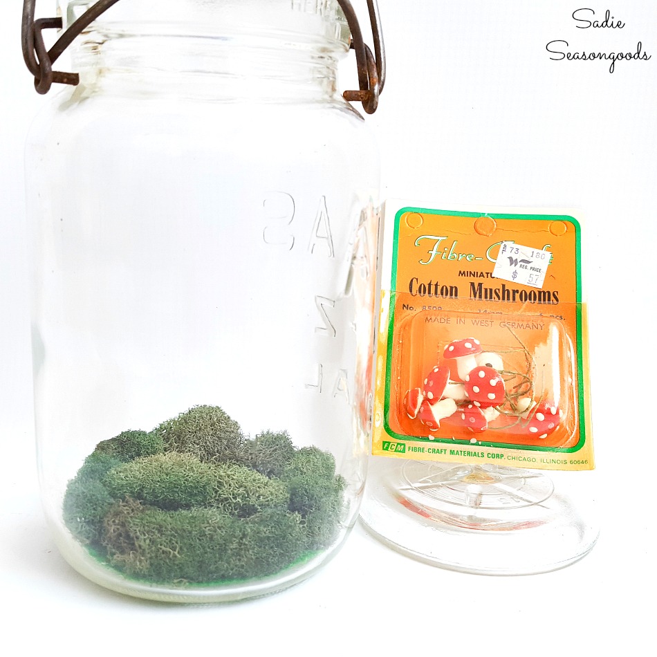 Fairy Toadstool or accessories for a mini fairy garden in vintage glass jars