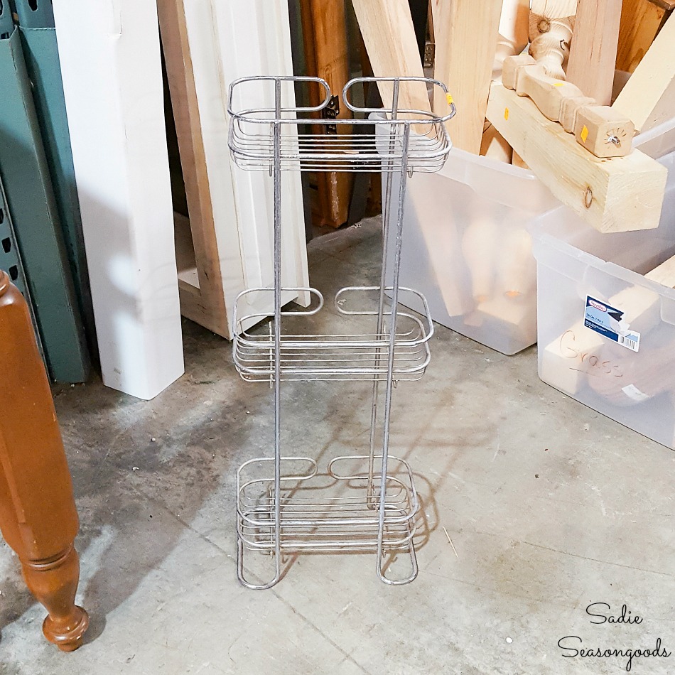 Standing shower caddy at a thrift store for upcycling ideas