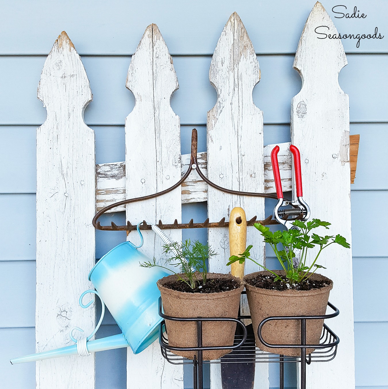 Vertical plant stand or porch garden with a standing shower caddy