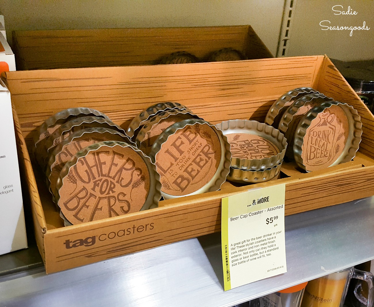 Beer cap coasters at a craft beer store near me