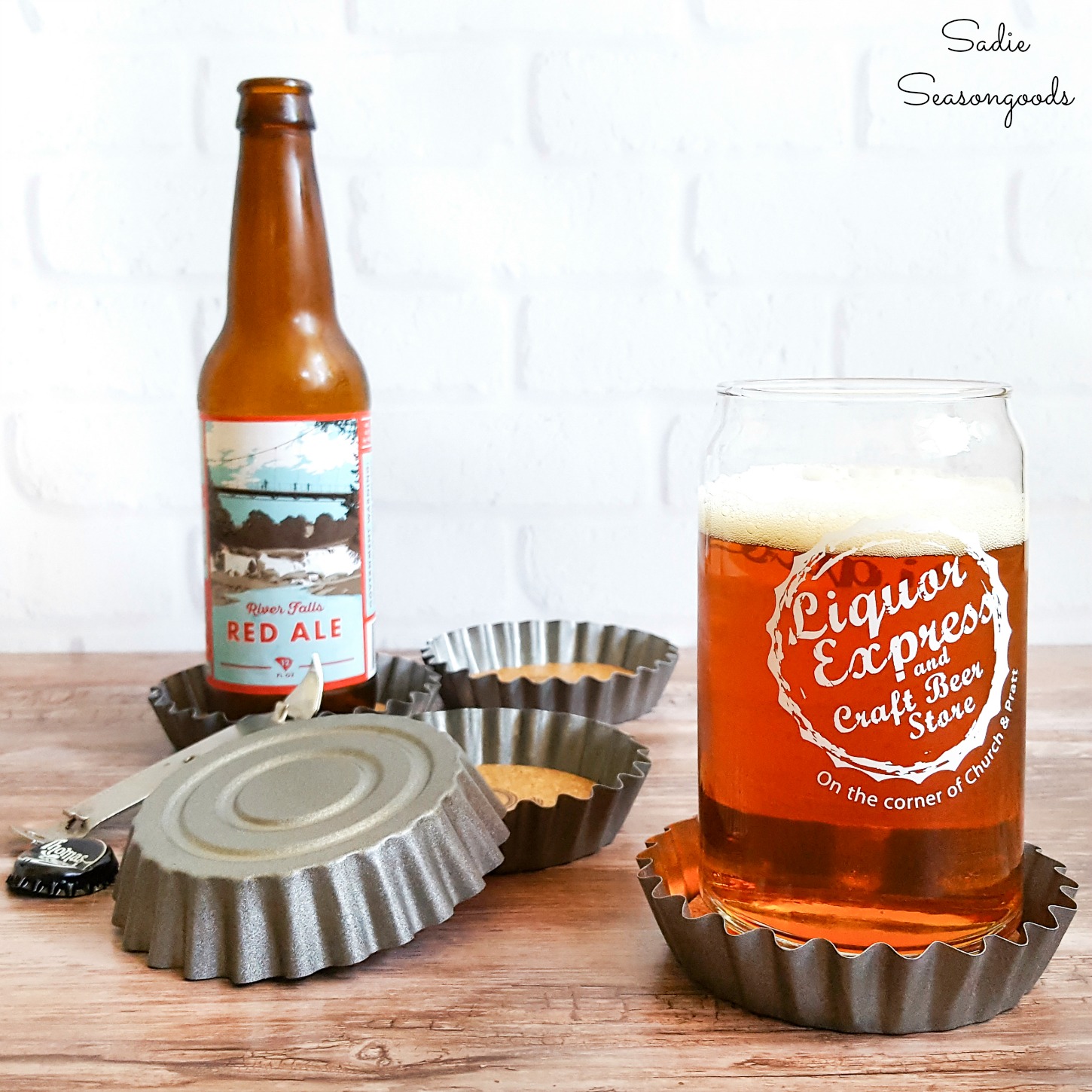 Beer coasters from tart tins as DIY Fathers Day gifts