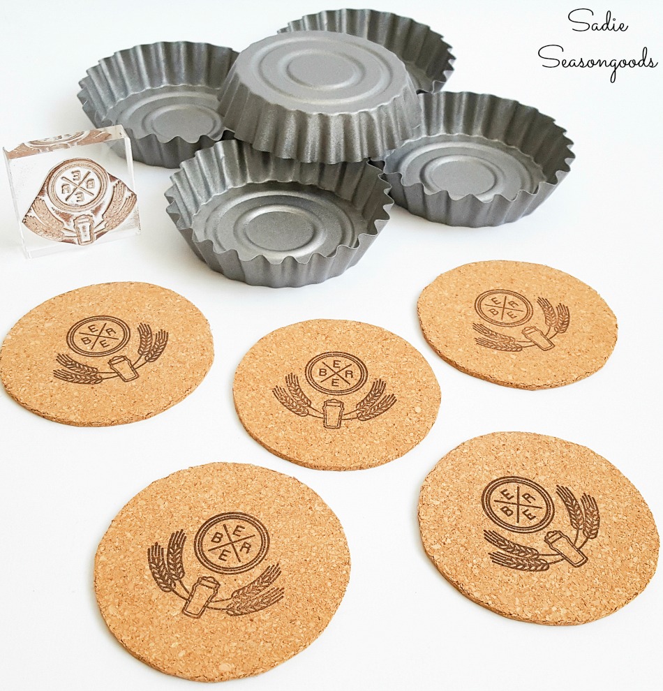 Beer stamp on cork coasters for fluted tart pans