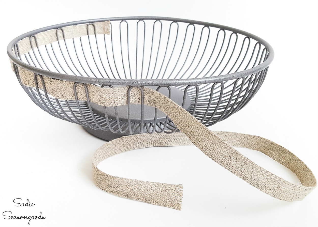 Weaving the farmhouse ribbon through a bread basket