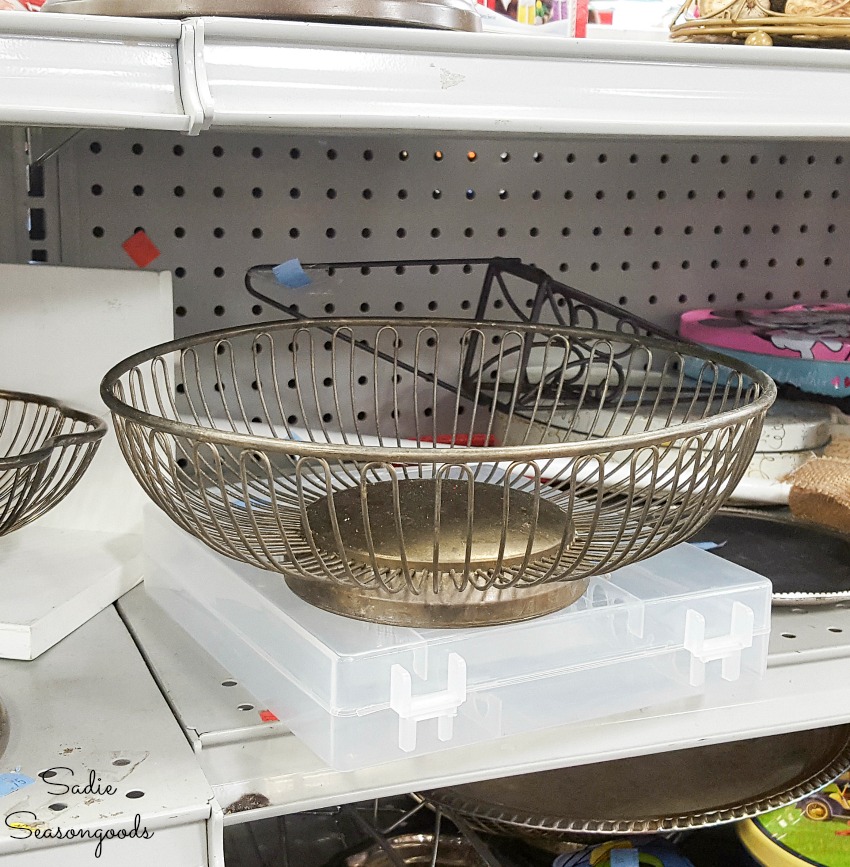 Wire bread basket at the thrift store for upcycling into vintage farmhouse decor
