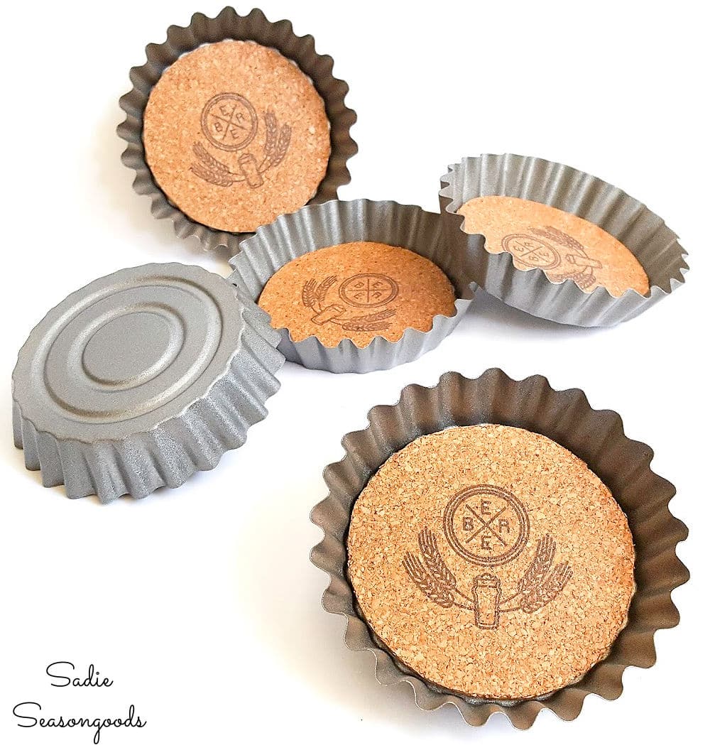 bottle cap coasters from fluted tart tins