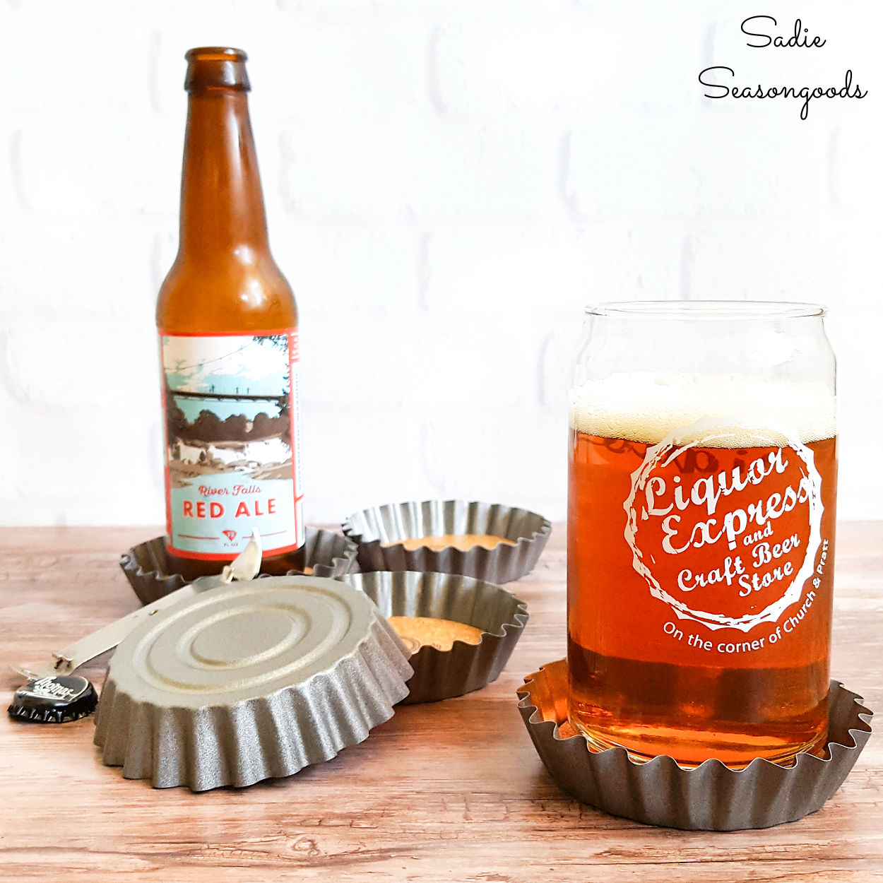 bottle cap coasters from tartlet tins