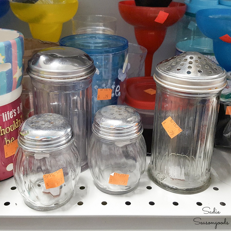 Cheese shakers at Goodwill that will be repurposed as milk glass vases