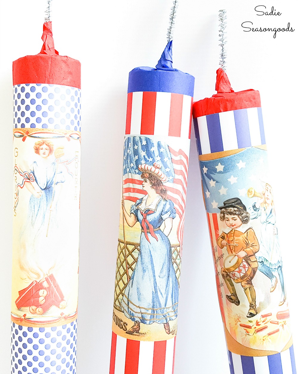 Fake firecrackers for July 4 decor from cardboard rolls