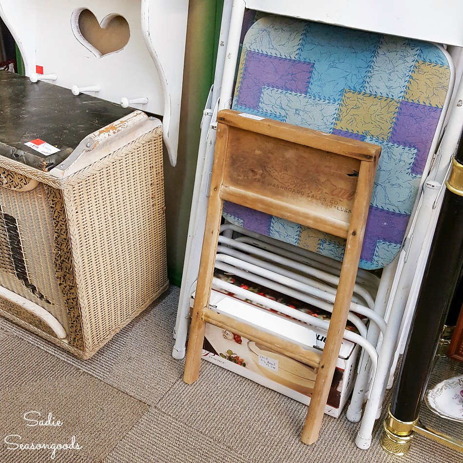 Old washboard or antique washboard at an antiques store for upcycling into primitive decor