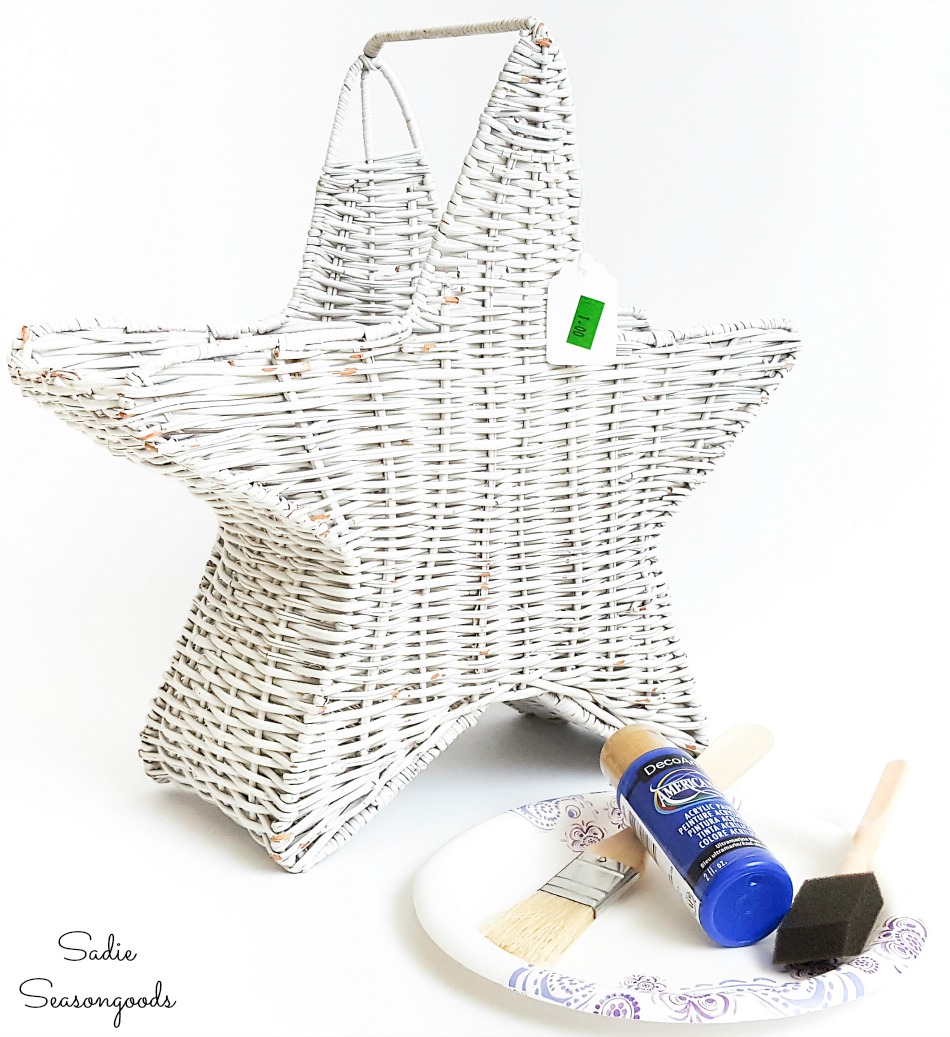 Painting a star basket for July 4 party decorations