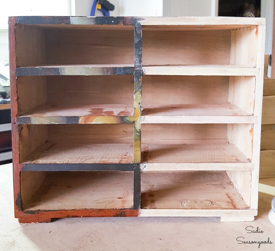 Upcycling a small wooden chest to look like an antique card catalog