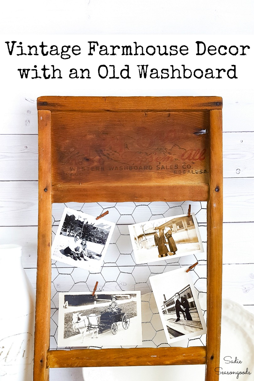 Upcycling an old washboard into primitive country decor with chicken wire