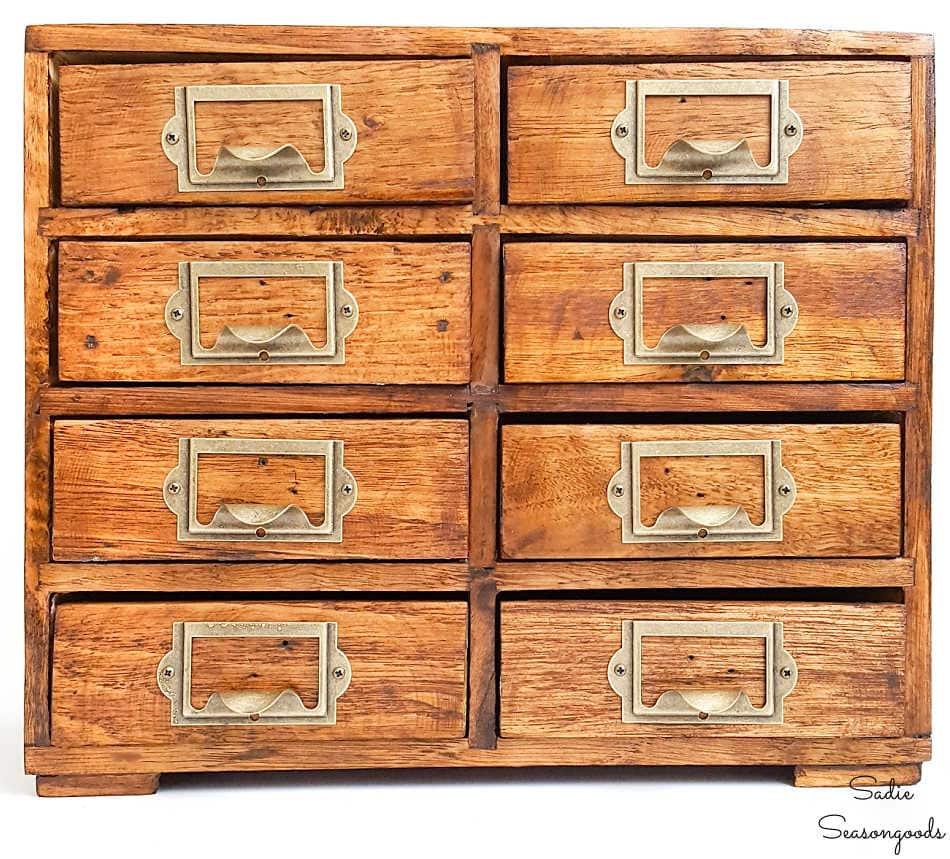 finger pulls on a vintage card catalog