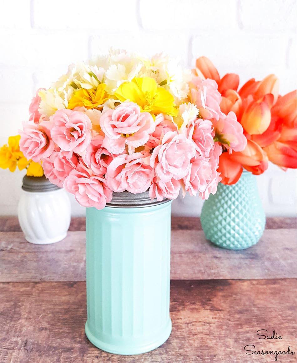 Flower Frog Vase from a Cheese Shaker for a Spring Wedding