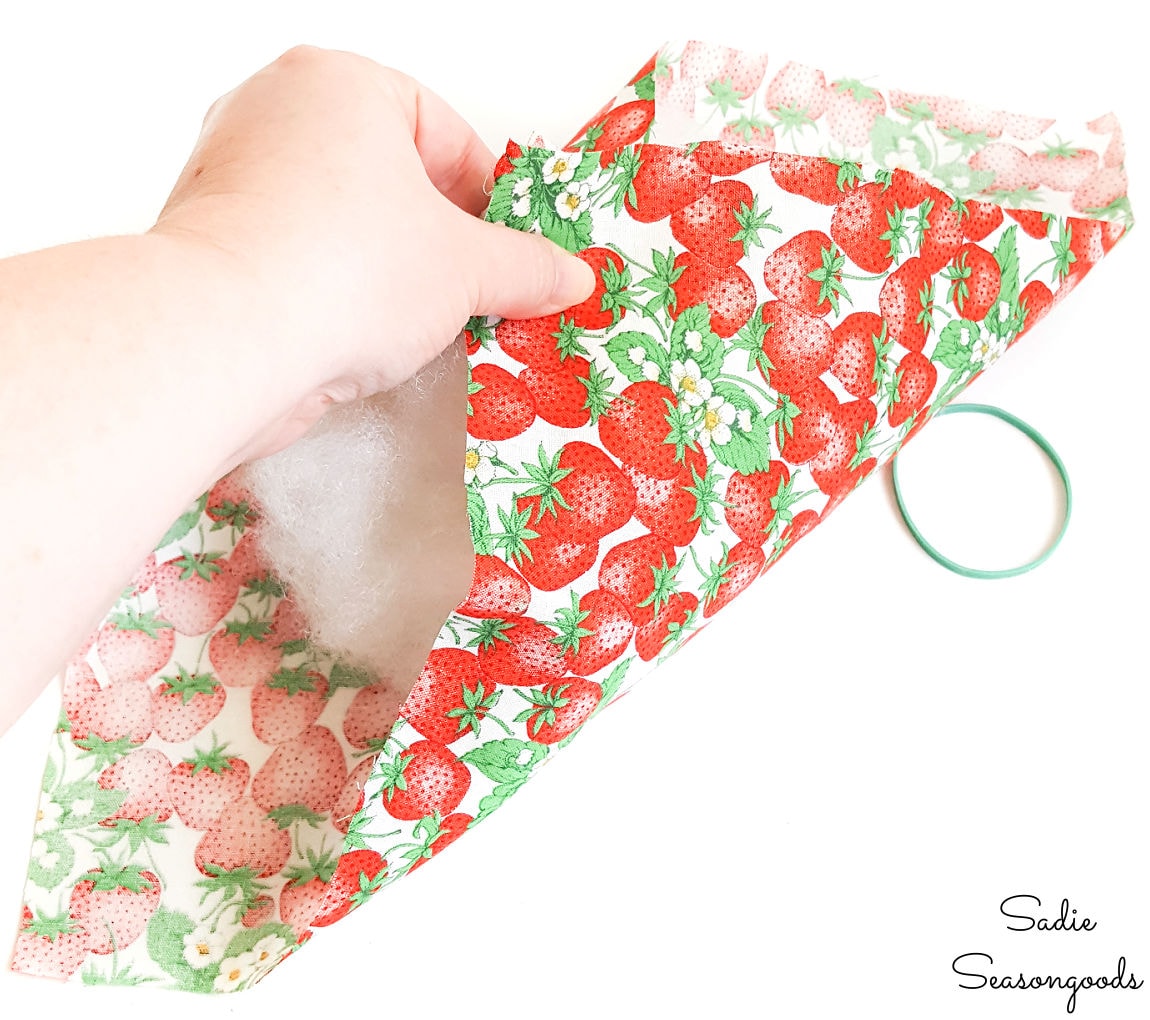 making the strawberry decor with vintage fabric
